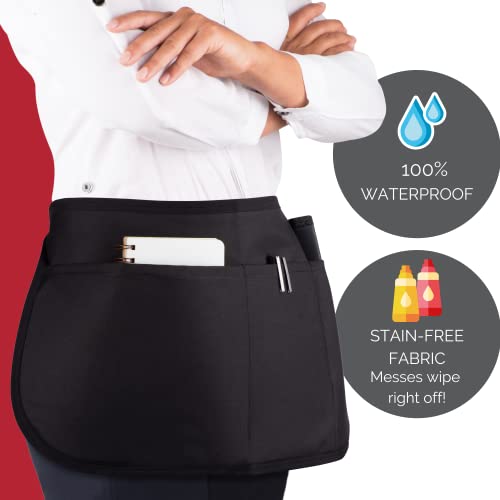 Supplymaid Waterproof Server's Apron With 3 Pockets & Buckle Waist Closure - Black Waitress Stain-Proof Bistro Bartender Canvas Work Aprons Holds Pens, Notepads, Straws, Server Book, Bar Towel, Tips #TOP1