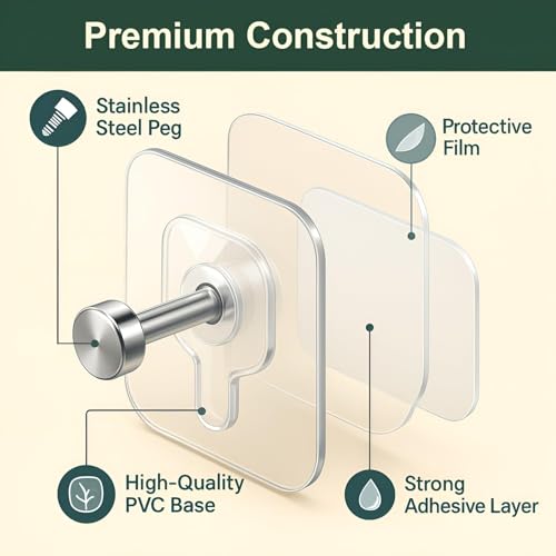 Image of DALUCI 50 Pcs Photo Frame Hooks for Wall Without Drilling | Self Adhesive Wall Hooks for Hanging | Nail Free Sticky Hooks for Photo Hanging & Wall Decor (Pack of 50)