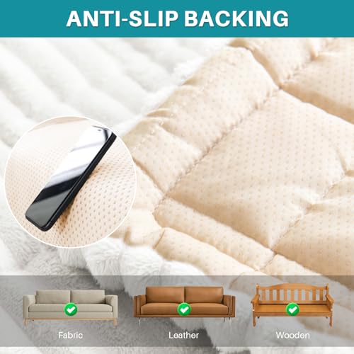 Topchances Thick Sofa Cover 1 2 3 Seater,Non-Slip Seat Cushions,New Super Soft Couch Cushions,Washable Sofa Pads Suitable for Dog Pet Living Room Furniture Protector(Cream White,70×150cm) - Image 4