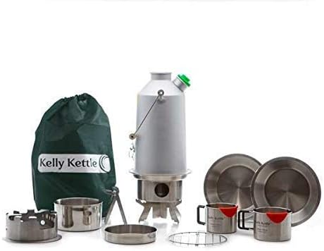 Ultimate 'Base Camp' Kit (Aluminium) - VALUE DEAL | 1.6L Anodised Alu. Camping Kettle +Cook Set +Hobo Stove + Cups + Plates +Base Support | Boil Water, Cook Outdoors | Fuel with Sticks | Weight 1.9kg