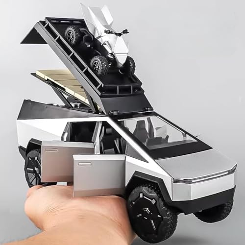 Image of Tesla Cyber Truck Camping Pickup RV with Motorcycle 1:32 Model Car Alloy Metal Pull Back Die-cast Metal Toy car with Openable Doors & Light Music Gifts Toys Kids【Colors as Per Stock】