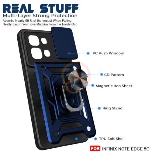 Image of Armor Bumper Back Cover Case for Infinix Note Edge 5G | Rotating Camera Cover, Ring Holder & Kickstand | Heavy Duty & 360 Degree Protection Infinix Note Edge 5G Back Cover (Blue)