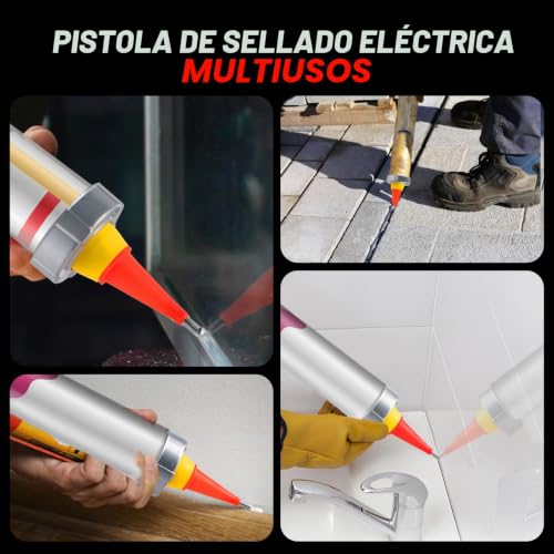 Miniatura 8 de Onevan Pistola Silicona Bateria, 310 600 Ml Pistola De Cartuchos Eléctrica, 6 Velocidades, A Prueba De Goteo, Batería 2 X 2.0ah, 14 Boquilla, Pistola De Calafateo Eléctrica Para Sellar Y Rellenar
