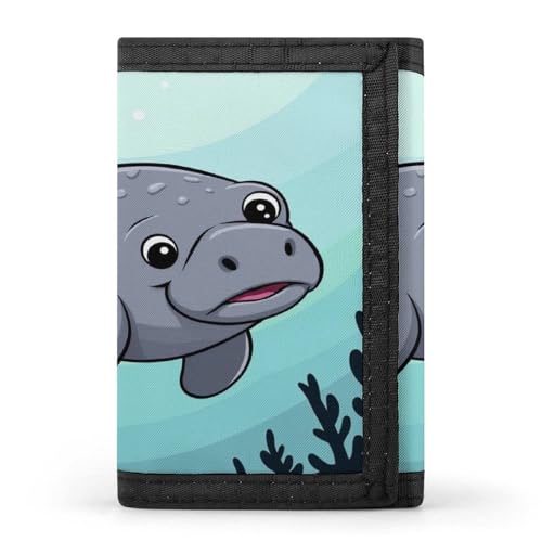 Trifold Wallet for Women, Save Manatee Art Cute Portable Multi-Functional Cards Wallet with Zipper Pockets, Smooth Compact Purse for Mom, Dad