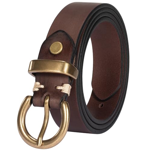 Womens Belt for Jeans Genuine Leather Belt Vintage Solid Brass Circle buckle Gift Box Packaging