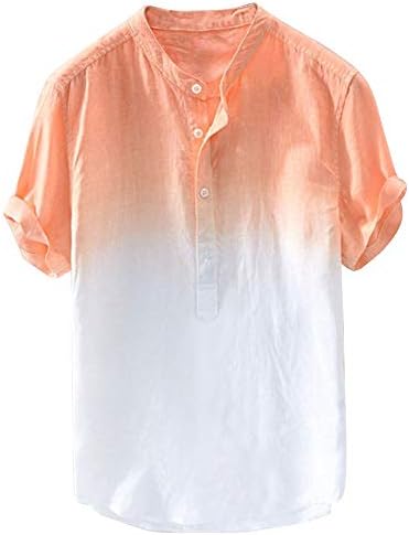 Mens Baggy Gradient Color Henley T Shirt Short Sleeve Casual Lightweight Collarless Grandad Button Shirts Breathable Summer Lounge Tops Blouse Orange XXL