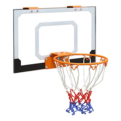 FUNJEPE Wand-montierter Basketball Reifen,18 \x 12\ transparente bruchsichere Rückwand, Allwetternetz, Tür Wand-montierter Indoor Outdoor Basketball Spiel (einschließen 1 Bälle und Luftpumpe)
