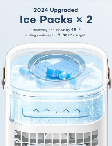 BALKO 4-IN-1 Personal Air Conditioner w/Remote, 2 Ice Packs, 1200ML Tank, 7H Timer for Smart Auto-Off,2 Cool Mist,3-Speed Small Portable Air Conditioner, 7-LED Light Evaporative Air Cooler for Room - Thumbnail 4