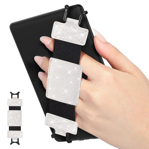 MoKo Correa de Mano de Seguridad para 6-8' Kindle eReaders Fire Tableta - Kobo/Voyaga/Lenovo/Sony Kindle E-Book Tableta, Tableta Correa de Agarre de Dedo Elástico Ligero Antideslizante, Brillo Blanco