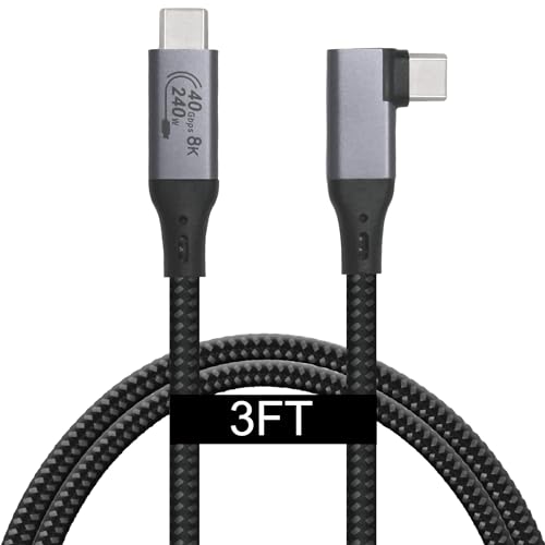 VEBNER 3-Foot USB4 Cable Compatible with Thunderbolt 3, Thunderbolt 4 and USB-C - Supports 8K HD Display, 40gbps Data Transfer, 240W Charging - 90-Degree Right Angle USB-C