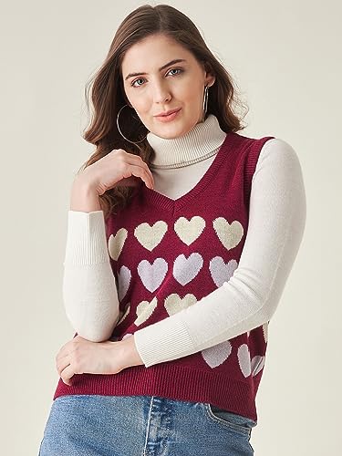 Image of Modeve Printed V Neck Sleeveless Sweater for Women||Winterwear||