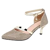 pumps mit riemchen glitzer MISSUIT Damen Kitten Heels Knöchelriemchen Pumps Spitz Glitzer mit Riemchen Brautschuhe Hochzeitsschuhe Kleiner Absatz(Gold,41)