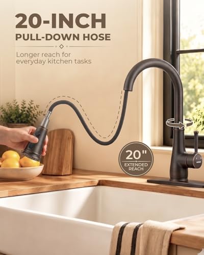 Image of WEWE Vintage Kitchen Faucet with Pull Down Sprayer, Stainless Steel 1 or 3 Hole High Arc Single Handle Antique Sink Faucet for Classic Modern Ktichen, Oil Rubbed Bronze Bar & Prep Sinks