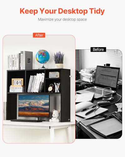 VEVOR Schreibtisch Bücherregal 1-stufiger Organizer (94 x 24 x 73 cm) Tischregale Schreibtisch Organizer Ausstellungsregal aus Spanplatten mit rutschfesten Füßen, für Büro Wohnheim, Schwarz