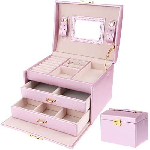 Schmuckkästchen Schmuckorganizer PU Leder Drei Schichten Schmuck Aufbewahrungsbox Ringe Ohrringe Halsketten Armbänder Schmuck Kunstleder Schmuckaufbewahrung Schubladen Cover