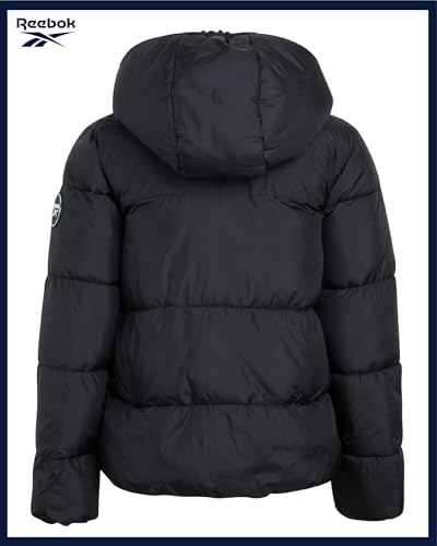 Image of Reebok Girls Heavyweight Poly Taffeta Puffer Jacket with Sherpa Hood | Insulated Quilting Locks in Warmth, Zip-Up Closure, Secure Pockets for Gloves, Cozy Protection for Cold-Weather Play
