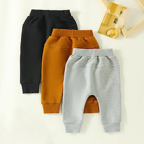 3-Pack Toddler Boys Girls Shorts/Long Pants Stretch Casual Solid Color Elastic Waist Bottom Pants3