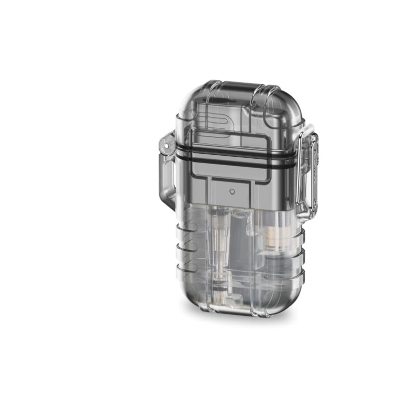 Outdoor Adventure Water-Resistant Lighter Windproof Jet Torch Lighter Lanyard Included Transparent Case Refillable Butane Gas Cigarette Lighters Smoking Accessories with Box (Black)