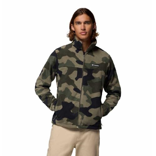 Columbia Men's Steens Mountain Printed Jacket, Full Zip Fleece Jacket, Stone Green Mod Camo, XL