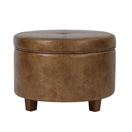 HomePop Large Leatherette Storage Ottoman - Distressed Brown Faux Leather