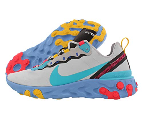 Mens React Element 55 Casual Shoes (10, Wolf Grey/Teal Nebula/Black/Red Orbit)