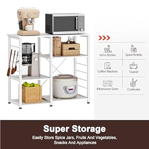 soges Kitchen Standing Bakers Rack Utility Microwave Oven Stand Multi Layers Kitchen Storage Cart Workstation Shelf Coffee Cart White