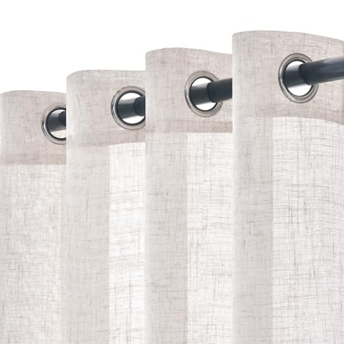 Woaboy Lot de 2 Rideaux en Lin Translucides Voilage à Oeillets Rideaux et Draperies Intérieurs Modernes pour Chambre Fenêtre Salon Coucher 140x225 cm Blanc...