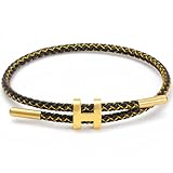 Nayubo Simple Titanium Rope Steel Wire Bracelet with Adjustable Design Polished H Shape Clasp Bracelet Outdoor Casual Minimalist Fashion Gift for Women Men (Black and Gold)