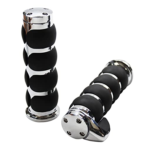 WENLICP Motorcycle Grips Motorcycle Handlebar Grips 1Inch / 25MM Molded Rubber Aluminum Grips Compatible Harley Davidson Cruisers Choppers and Kawasaki,Chrome…