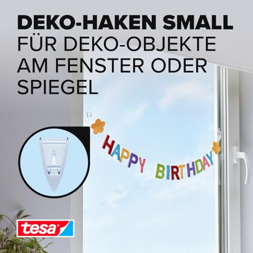 tesa Powerstrips DECO Haken SMALL - Klebehaken für Deko an Glas und Spiegel - bis zu 200 g Haltekraft