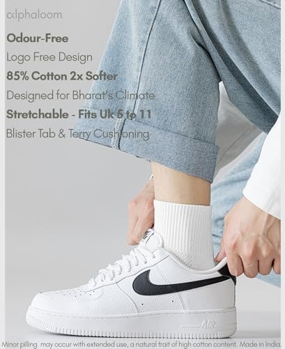 Image of Men's Cotton Rich Ankle Socks Unisex | Soft, Skin Friendly, Terry Cushioned & Breathable | Fits UK 5-11| Combo Packs (IN, Alpha, Free Size, 10, White)