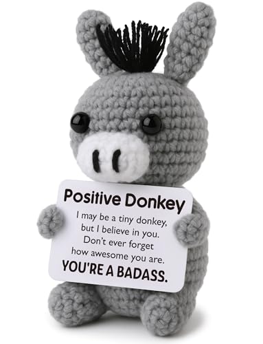 Positive Daily Affirmation Badass Crochet Donkey Plush, Christmas Stocking Stuffer Cute Emotional Worry Support Stuffed Animals for Best Friends, Coworkers, Encouragement Birthday Gifts for Women