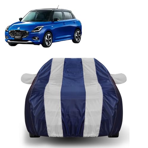 Image of Auto Hub Car Cover Compatible with Maruti Swift (Model-2024-Till Date) Car Cover with Mirror Pockets and Water Resistant, Swift Car Body Cover, Navy-Silver