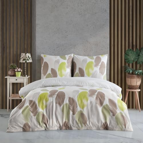 Home Sense Bettwäsche Bettgarnitur Set Baumwolle mit Reißverschluss, atmungsaktiv, weich, Luxuriös Bettdeckenbezug Bettwäsche 135x200 cm + 80x80 cm Kissenbezug, Oeko-TEX Zertifikat, Federgrün
