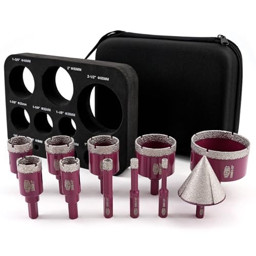 Image of QUEFORET Diamond Drill Bits Set 11pcs - 10pcs 6/8/10/20/25/28/32/35/45/65mm Dry Hole Saw, 1pc 50mm Beveling Chamfer Bit for Ceramic Porcelain Tile Marble Granite