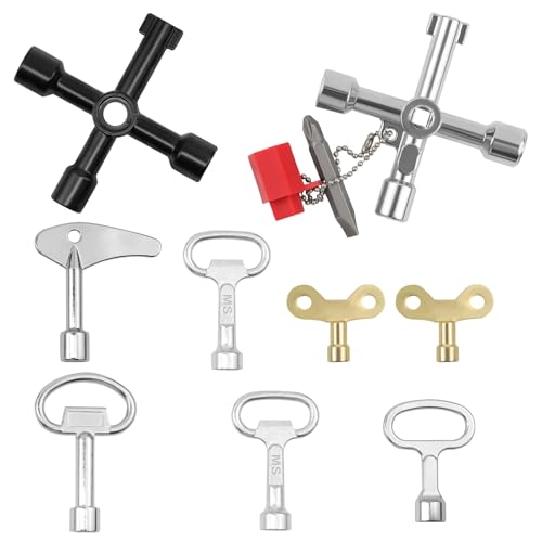 MISIQIMA Lot de 9 clés universelles pour robinet, avec clé de purge, clé triangulaire, clé d'armoire de commande, clés carrées pour eau, électricité, ascenseurs