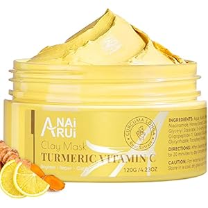 ANAI RUI Turmeric Vitamin C Clay Mask, Vitamin C Clay Facial Mask for Blackheads, Pores, Wrinkles, Fine Lines, Hydrating, Clarifying, Cleansing, Control Oil, 4.23 OZ yellow