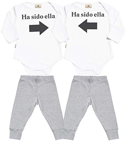 SR - Ha Sido Ella & Ha Sido Ella - Conjunto Gemelo - Regalo para bebé - Blanco Body para bebés & Gris Pantalones para bebé - Ropa Conjuntos para bebé - 6-12 Meses