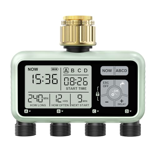Johgee Programador de riego, 4 Salidas con Entradas de Latón, Tem...