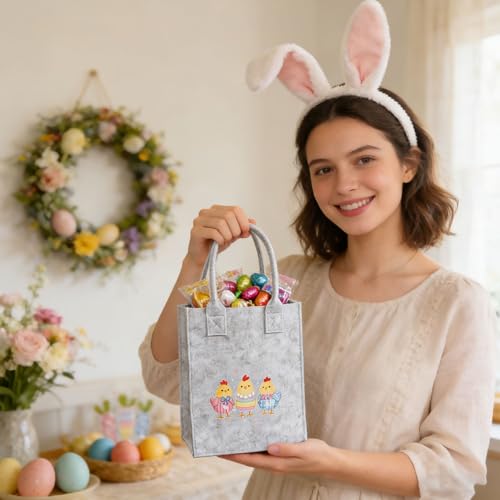 3 Stück Ostern Filztaschen Geschenktaschen,Blumen 36 x 18 cm Ostertasche mit Henkel,Osterkörbchen zum Befüllen,Ostertüten Aufbewahrung,Oster Geschenktüten für Eiersuche Blumen Partyzubehör Dekoration