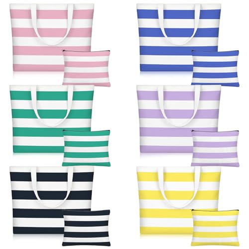 Aliceset 12 Pcs Beach Bags for Women Large Beach Tote with Makeup Bag for Travel 18.5 x 14.96 Inches Colourful Travel Bag Gifts for Summer Vacation