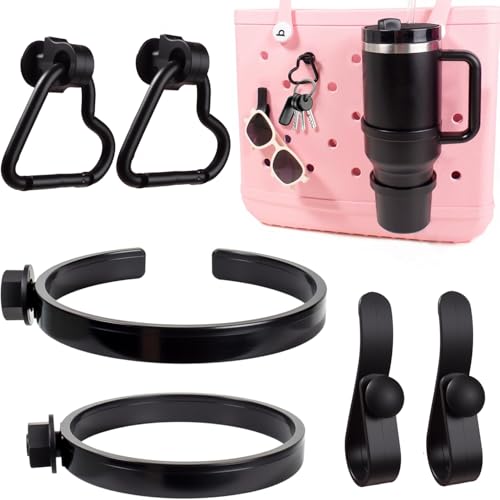 Image of LETGO Cup Holder for Stanley 30 oz 40 oz Compatible with Bogg Bag, Drink Holder for Simple Modern Rubber Beach Tote, Water Bottle Holder Attachment for XL Medium Small Bog Bag (Black)