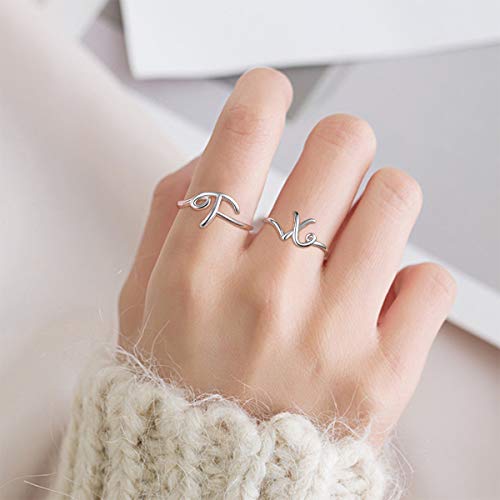 ChicSilver Personalized 925 Sterling Silver Initial Letter Ring A-Z Stackable Ring Adjustable Size 6-112
