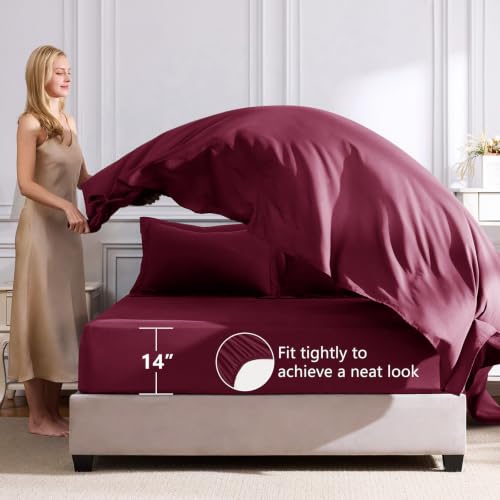 Image of CozyLux Full Size Comforter Sets Burgundy - 7 Pieces Bed in a Bag Full, Luxury Soft Bed Set for All Seasons, Bedding Set with Down Alternative Comforter, Sheets, Pillowcases & Shams, Red