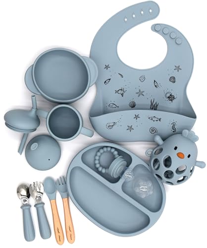 Image of Littlest Flavors Essentials Bundle:Silicone Baby Feeding Set, Baby Feeding Set for Joyful Infant Meals, Feeding Set for Easy Clean-Up, Baby Silicone Feeding Set Gourmet Beginnings (Dusty Blue)
