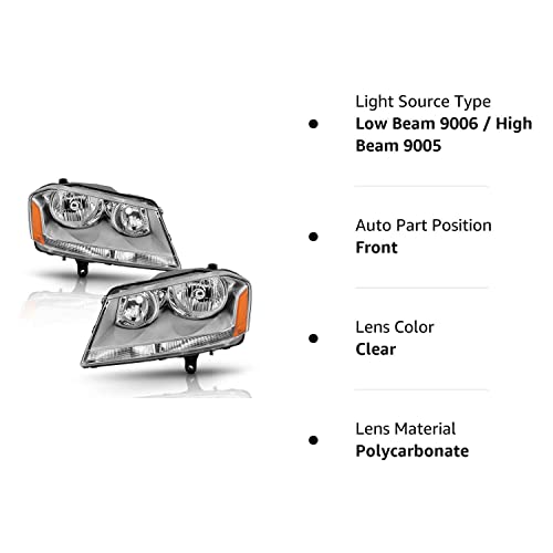 Acanii - For 2008-2014 Dodge Avenger Chrome Housing Headlights Headlamps Replacement Pair Set Driver + Passenger Side #TOP7
