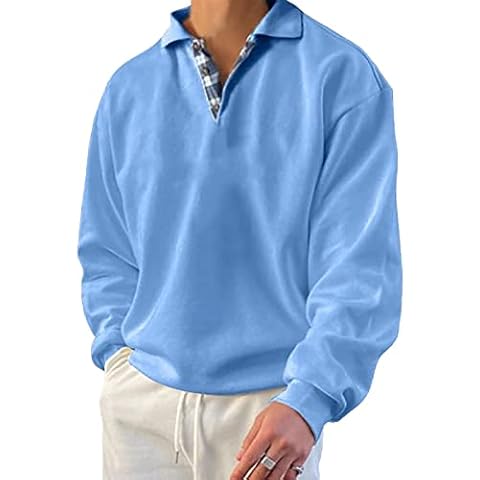 YawYews Men's Long Sleeve Polo Shirts-Casual Thermal Loose Fit Pullover Sweatshirts Blue Cover