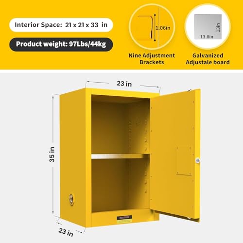 Image of 55 Gallon Flammable Cabinet, Galvanized Steel Flammable Storage Cabinet, Adjustable Shelf for Commercial Industrial Home Use 35H x 23W x 23D