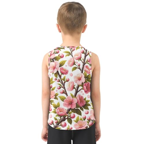 susiyo Spring Pink Cherry Flowers Branch Boys Sleeveless Tank Top Girls Athletic T Shirt3