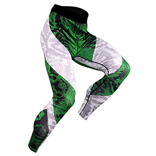 HHoo88 Compression Pants for Men Tights Leggings Sports Running Active Thermal Winter 8 Way Stretch Tights Athletic Trousers Green